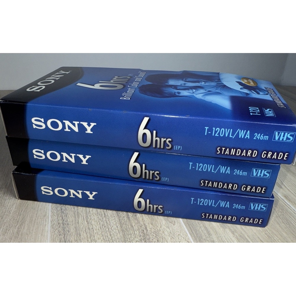 3 Sony‎ T120VRH Premium Grade VHS Video Tapes Blank - Unopened.